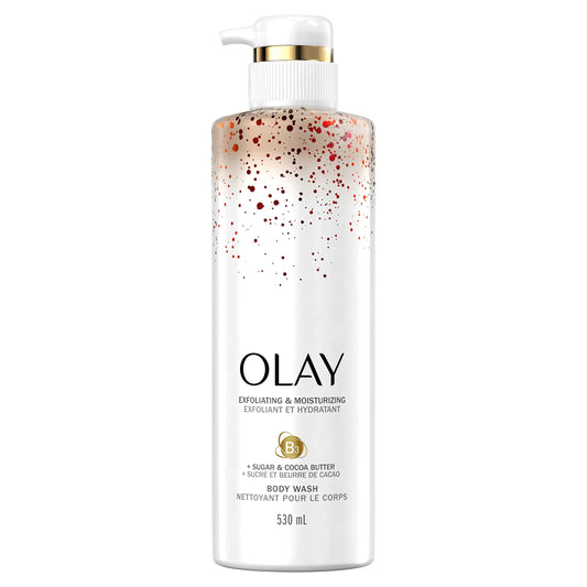 Olay Sugar & Cocoa Butter Exfoliating Body Wash with Vitamin B3, 17.9 fl oz