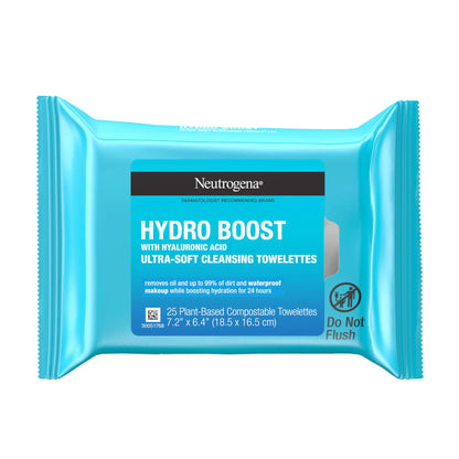 Neutrogena Hydro Boost Face Wipes, Hydrating Makeup Remover with Hyaluronic Acid, 25 ct