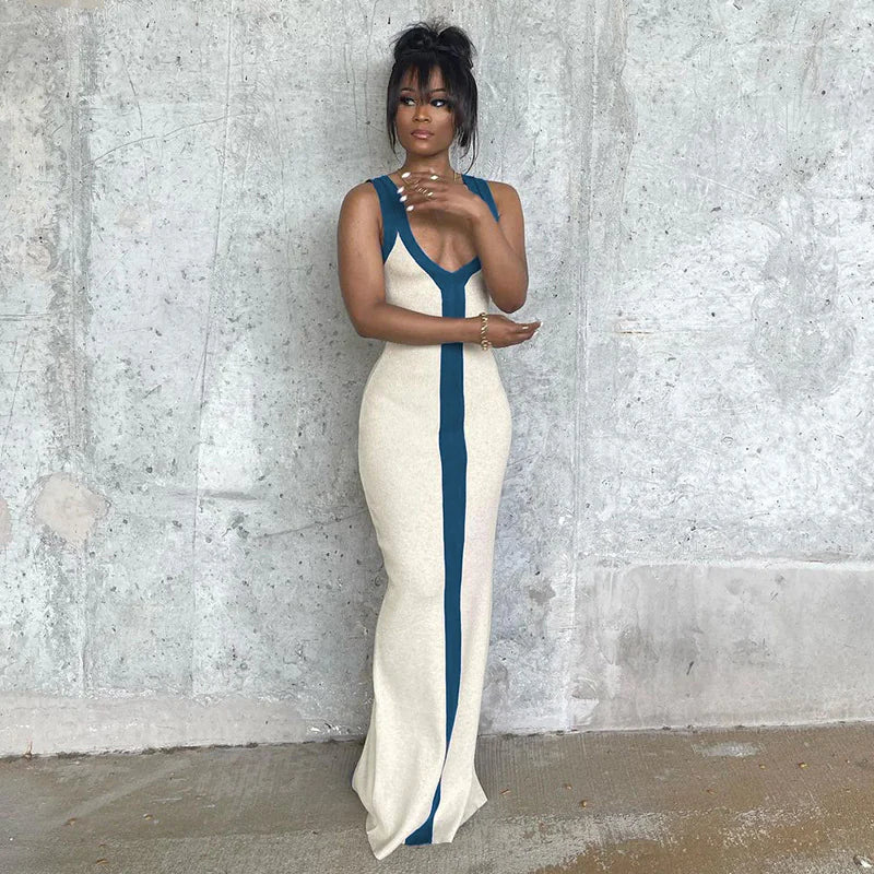 Hanifa Knit V-Neck Contrast Maxi Dress