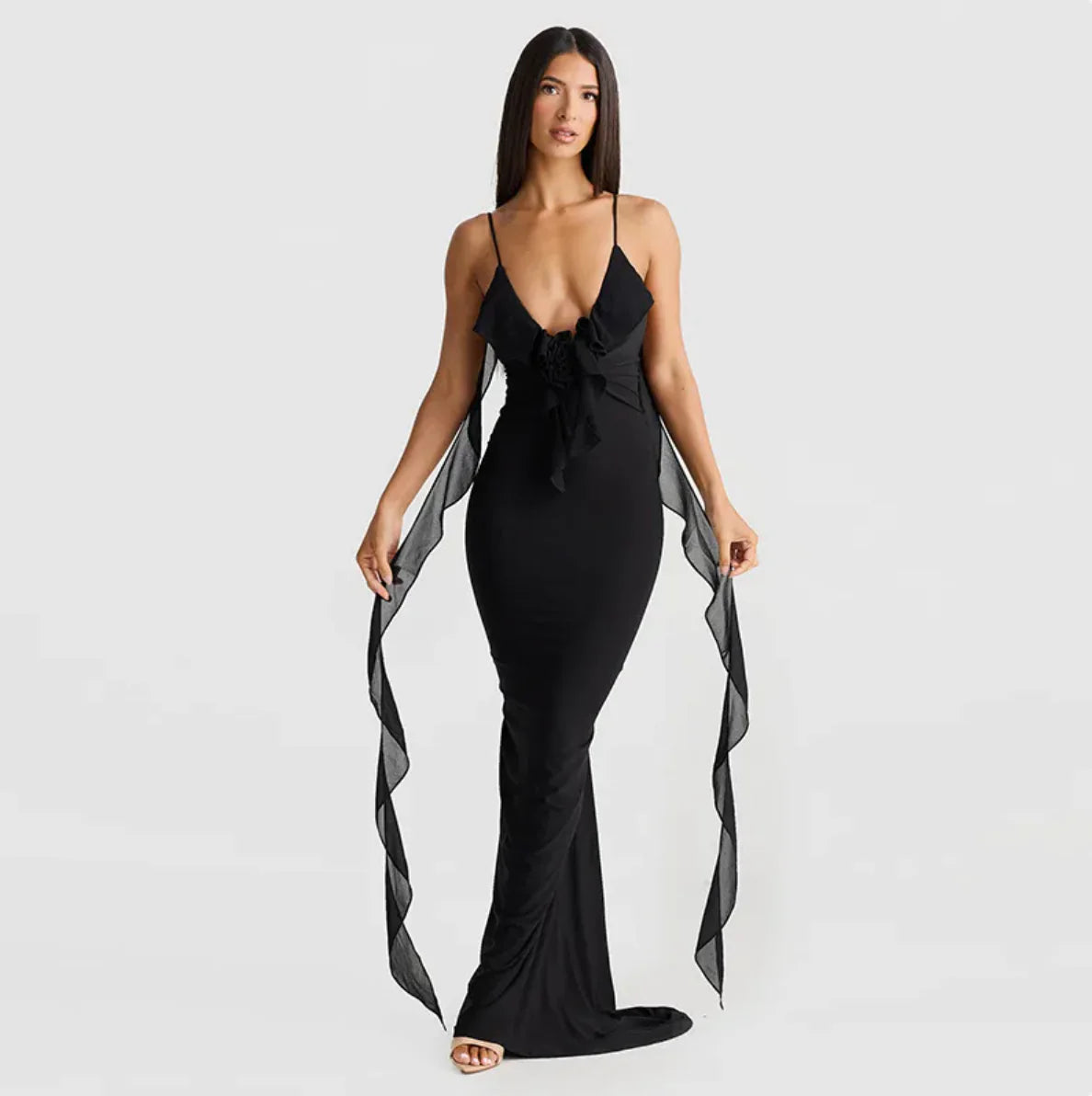 Nova V-Neck Backless Maxi Dress – Red