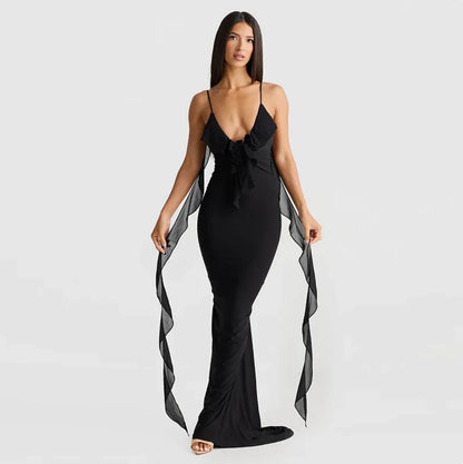 Nova V-Neck Backless Maxi Dress – Red