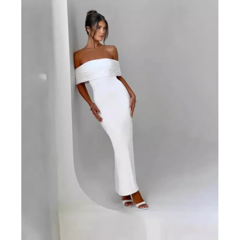 Sophie Red Off-Shoulder Maxi Dress with Ruched Low Back