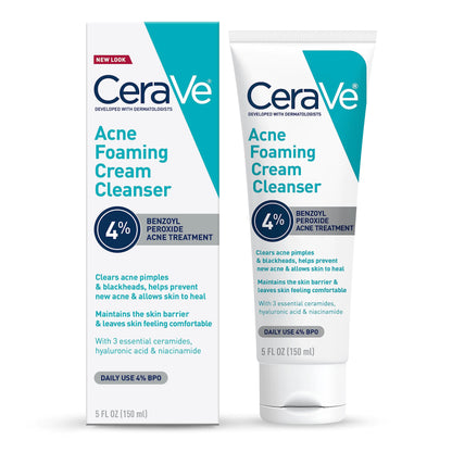 CeraVe Acne Foaming Cream Cleanser 4% with Benzoyl Peroxide and Niacinamide
