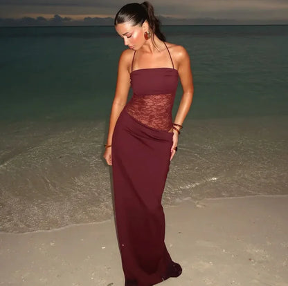 Compliment Me Sheer Lace Maxi Dress, Wine Red