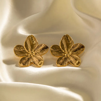 Matte Gold Stainless Steel Flower Stud Earrings