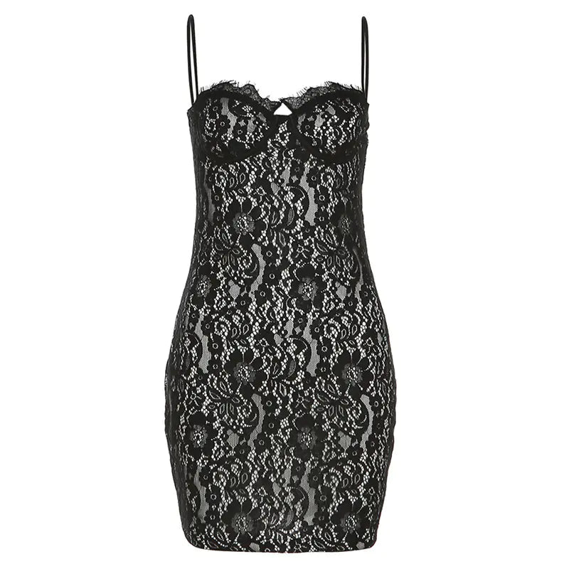 Callie Lace-Strap Mini Bodycon Dress, Black