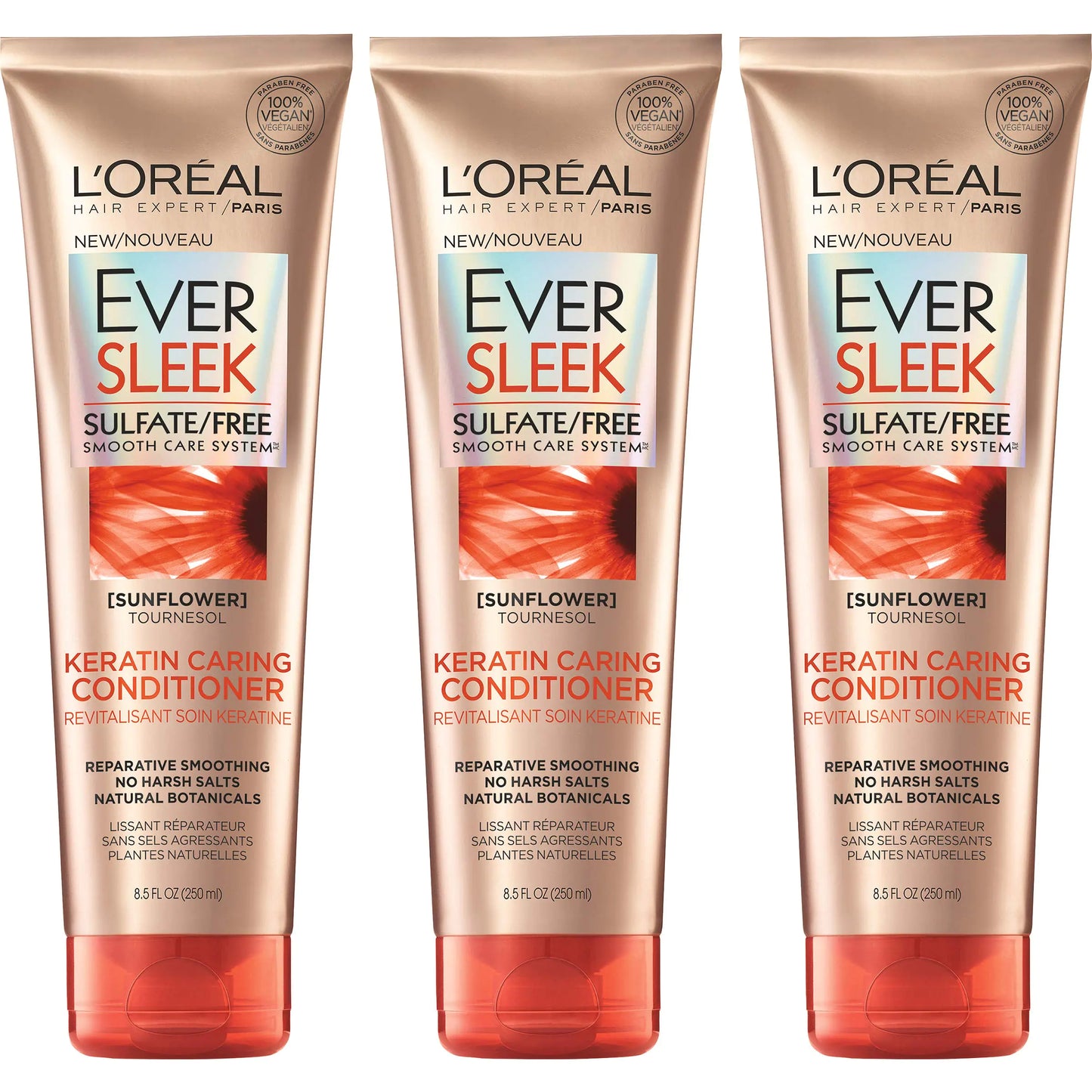 L’Oreal Paris Hair Care Eversleek Sulfate Free Keratin Caring Conditioner 3 Count