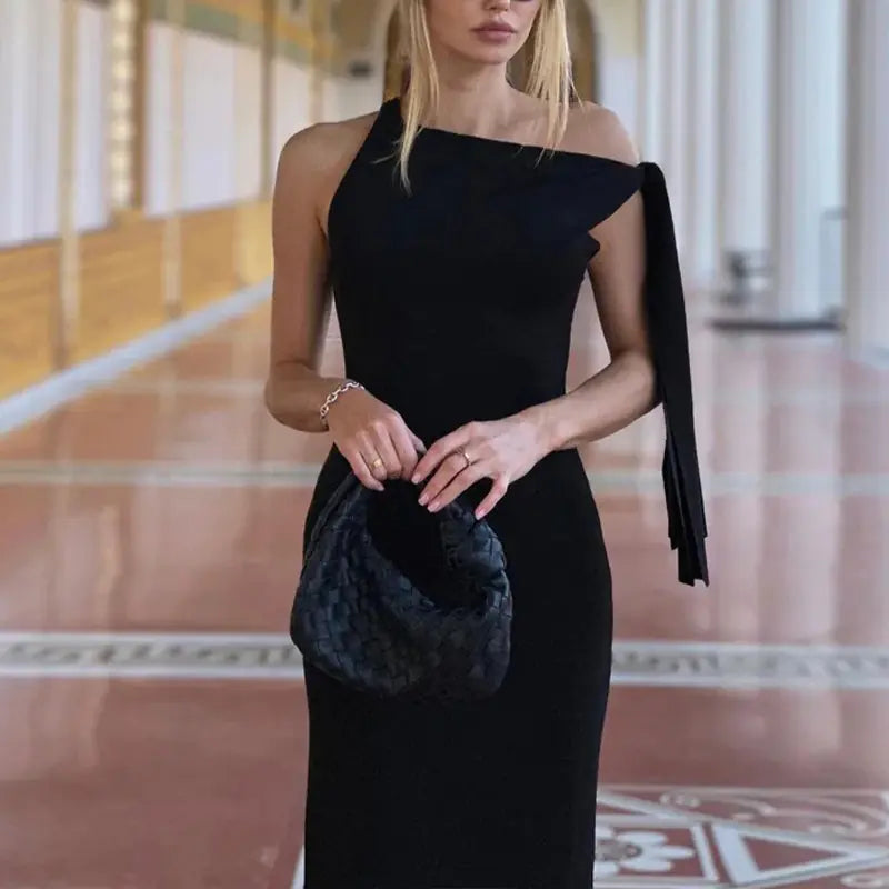 One-Shoulder Asymmetrical Maxi Evening Dress
