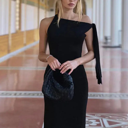 One-Shoulder Asymmetrical Maxi Evening Dress