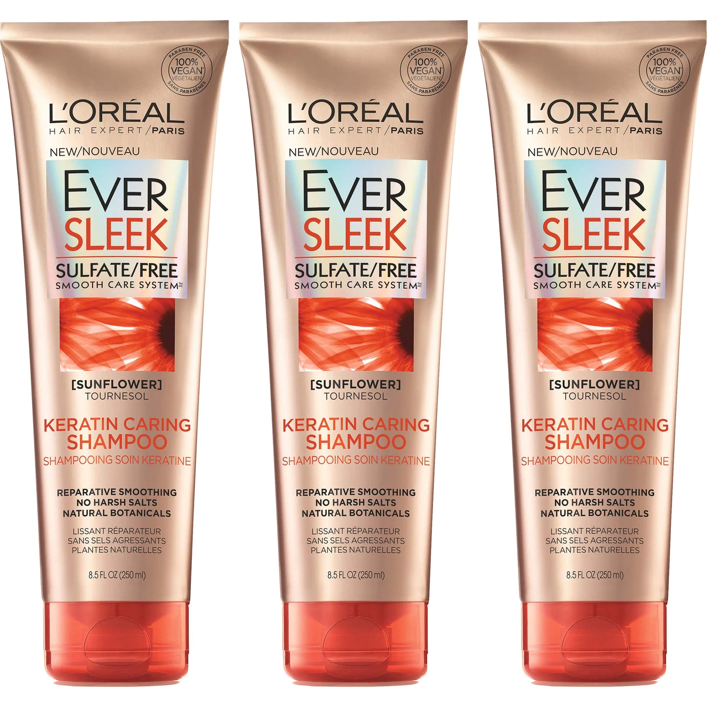 L’Oréal Paris EverSleek Keratin Caring Sulfate Free Shampoo, 3 Count