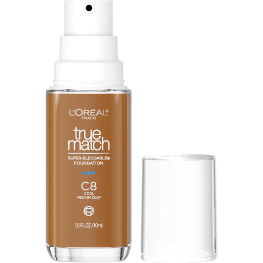 L’Oréal Paris True Match Super-Blendable Liquid Foundation, C8 Medium Deep 1 fl. oz