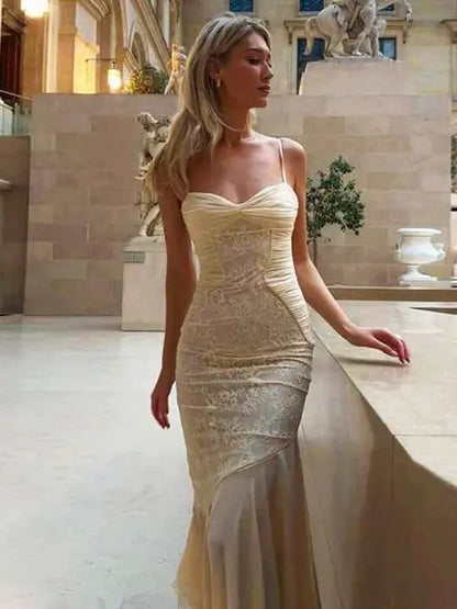 Gina Floral Lace Ruched Bodycon Maxi Dress