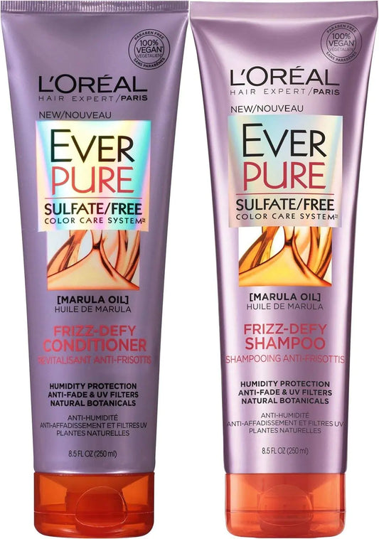 L’Oréal Paris EverPure Frizz-Defy Shampoo & Conditioner Duo, Color-Safe, Anti-Frizz, Marula Oil, 8.5 oz