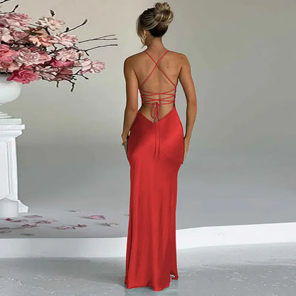 Sarah Plunge Neck Maxi Dress, Red