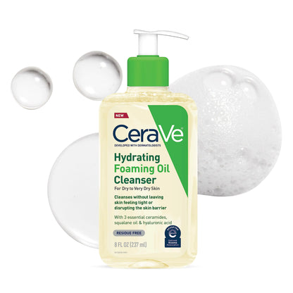 CeraVe Hydrating Foaming Oil Cleanser for Face & Body, Squalane & Ceramides, 8oz