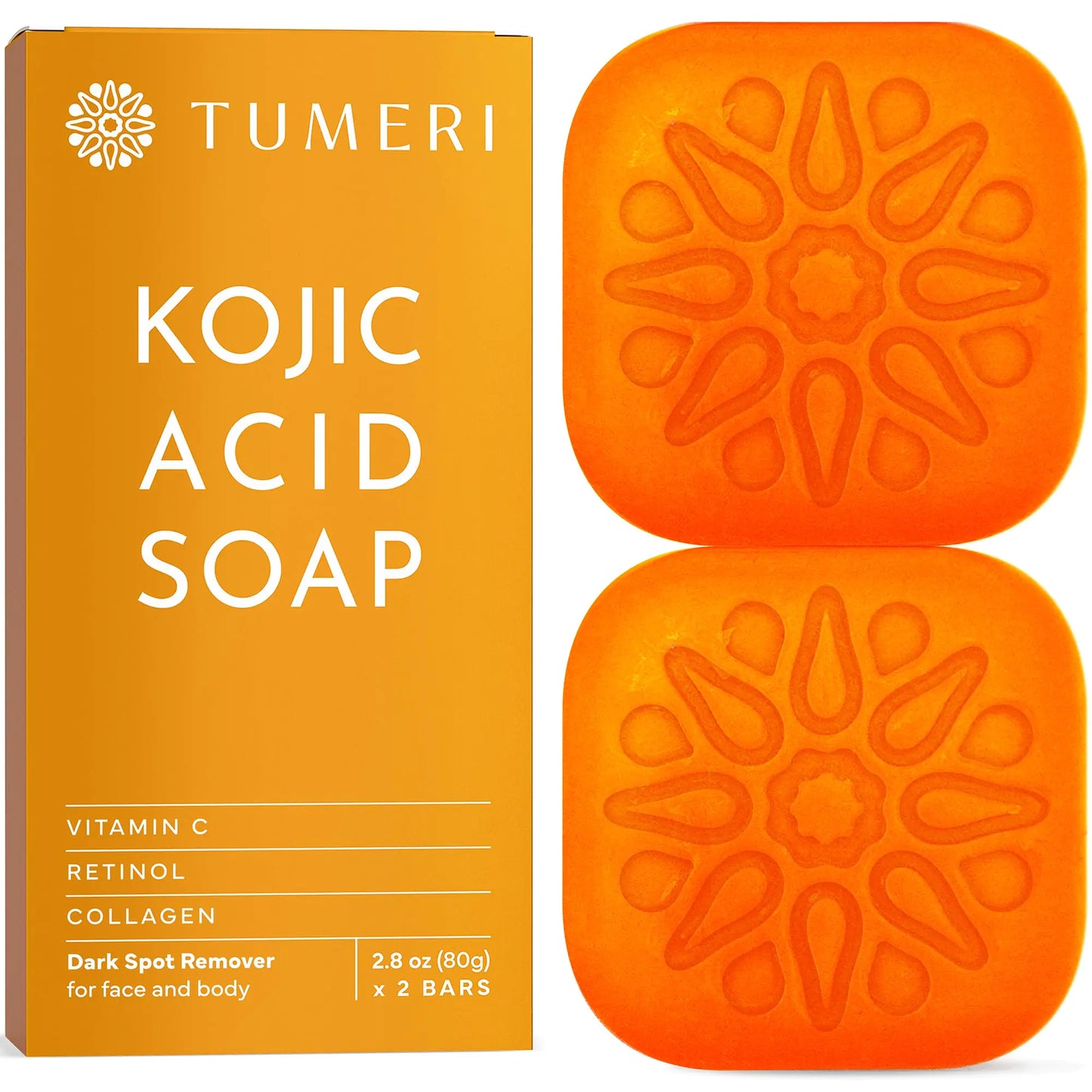 Kojic Acid & Turmeric Soap Bars, Dark Spot Remover for Face & Body, 2-Pack