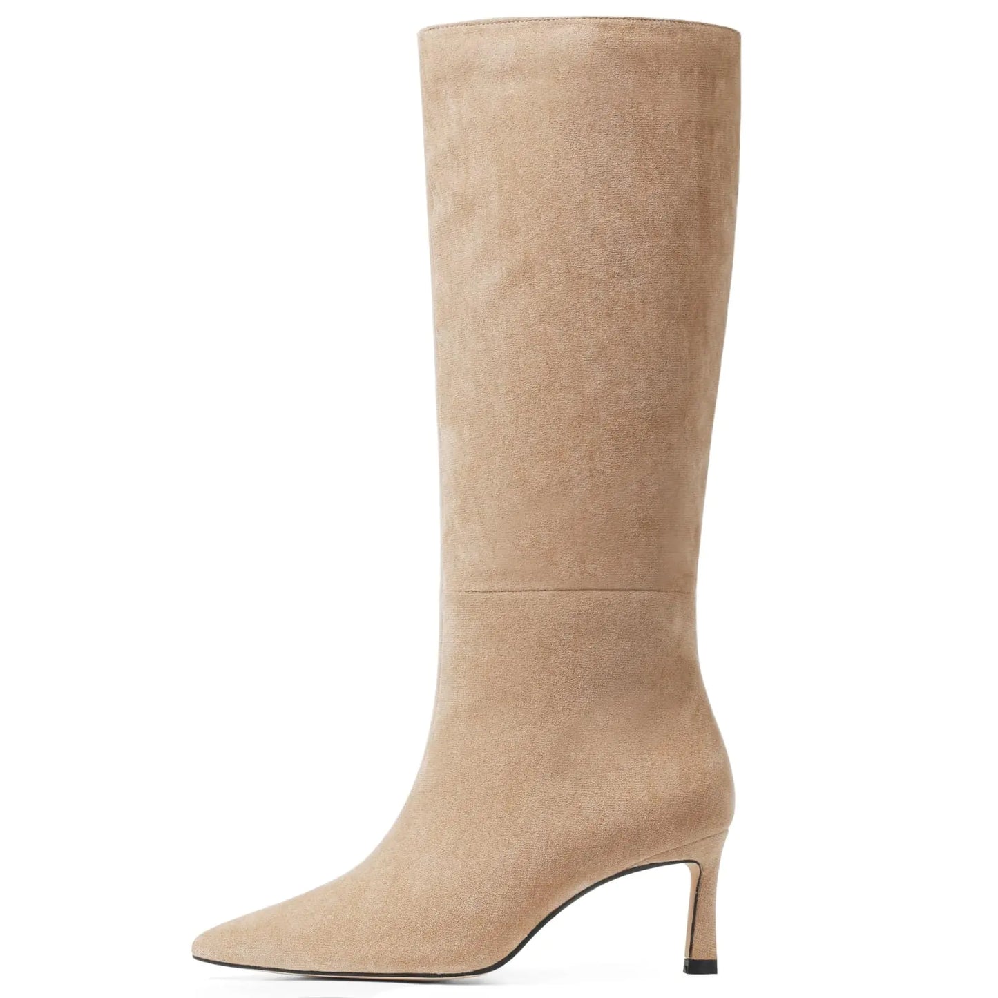 Brown Suede Knee High Kitten Heel Boots
