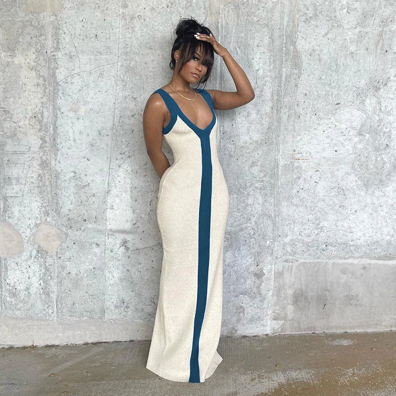 Hanifa Knit V-Neck Contrast Maxi Dress