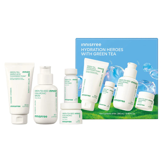 innisfree Hydration Heroes Green Tea Skincare Routine Kit, Cleanser, Serum, Toner & Cream