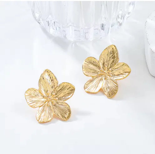 Matte Gold Stainless Steel Flower Stud Earrings