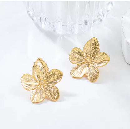Matte Gold Stainless Steel Flower Stud Earrings